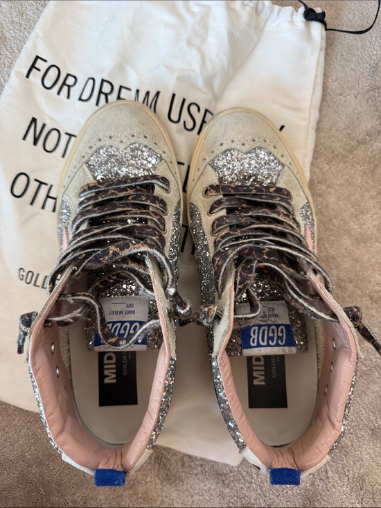 Golden Goose Shoes - Golden Goose Mid Star High-Top Sneakers in Silver, Pink and Leopard